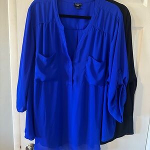 Torrid Harper Georgette 3/4 Sleeve Royal Blue Blouse (Size 4 / 26)